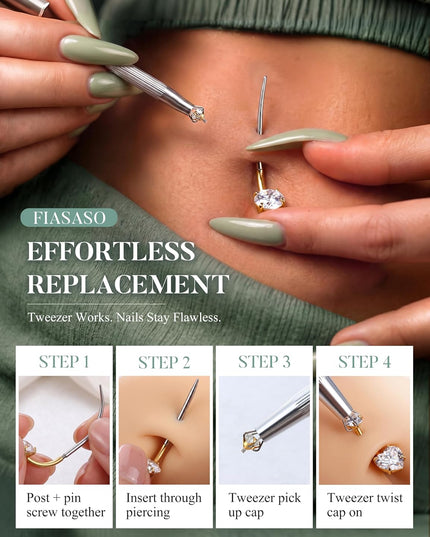 Moissanite G23 Titanium Belly Button Ring - 18K Gold Plated Belly Rings Hypoallergenic Titanium Internally Threaded Belly Button Piercing Moissanite Navel Piercing Jewelry for Women D Color VVS1 Clarity Brilliant Cut