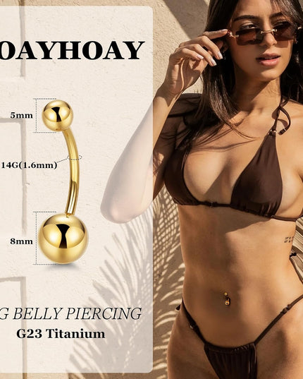 14G G23 Pure Titanium Belly Button Rings for Women Internally Threaded Curved Belly Rings Barbell Navel Rings Hypoallergenic Belly Piercing Jewelry 6-16Mm