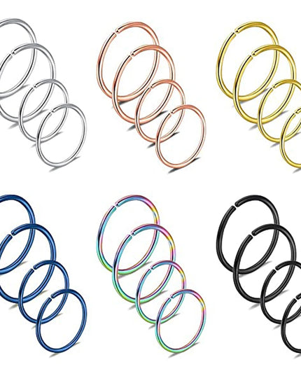 2Pcs 20G 0.8Mm Thin Fake Nose Ring Septum Helix Nostril Piercing Labret Lip Fake Piercing Titanium Cartilage Fake Earrings Hoop