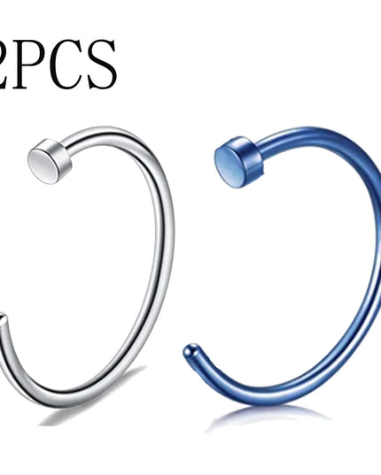 2Pcs 20G 0.8Mm Thin Fake Nose Ring Septum Helix Nostril Piercing Labret Lip Fake Piercing Titanium Cartilage Fake Earrings Hoop
