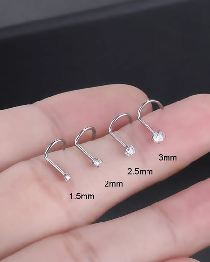 Implant Titanium Nose Stud Ring Set round CZ Crystal Nose Piercings 1.5/2/2.5/3MM Screw Nostril Piercing Earring Jewelry 20G