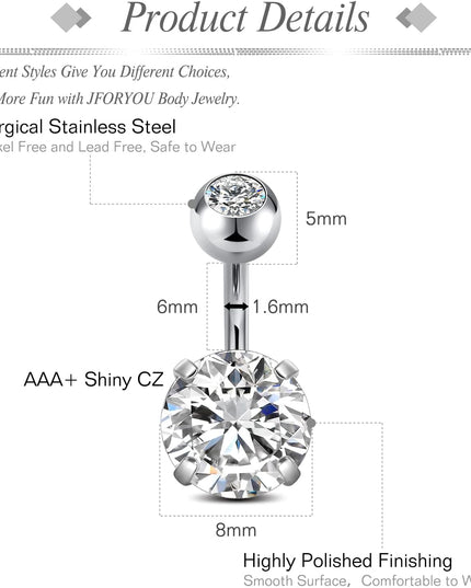 1/4 Inch Short Belly Button Rings 14G 6Mm Stainless Steel Short Belly Navel Button Rings for Women Men