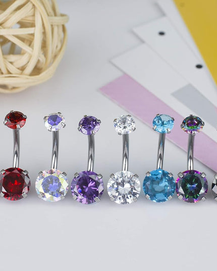 14G Belly Button Rings Surgical Stainless Steel round Cubic Zirconia Navel Barbell Stud Body Piercing