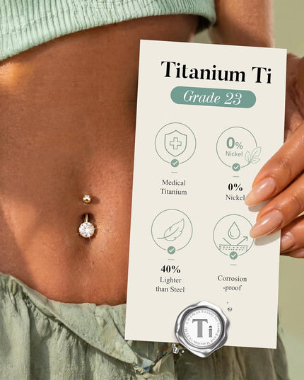 Moissanite G23 Titanium Belly Button Ring - 18K Gold Plated Belly Rings Hypoallergenic Titanium Internally Threaded Belly Button Piercing Moissanite Navel Piercing Jewelry for Women D Color VVS1 Clarity Brilliant Cut