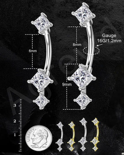 Minimalist Rook Earrings 8MM Silver Rook Piercing Jewelry Stainless Steel Clear CZ 16G Belly Button Ring Curved Barbell