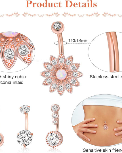 Belly Button Piercing Ring for Women, 10 PCS 14G Surgical Steel Belly Button Rings Barbell Jewelry Rings Bulk for Body Piercing with Long Bar Dangle Curved Navel Rings Heart Belly Ring