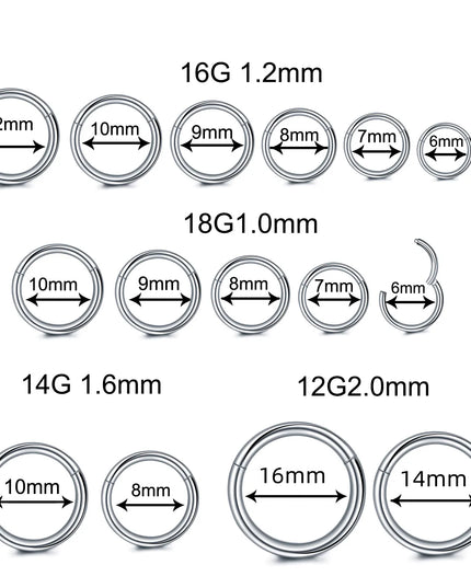 1PC Surgical Steel Hinged Clicker Segment Nose Rings Helix Cartilage Septum Hoop Daith Nariz Lip Ear Piercings Women Men Jewelry