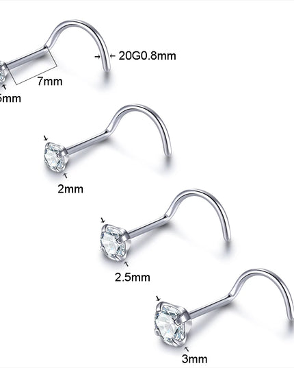Implant Titanium Nose Stud Ring Set round CZ Crystal Nose Piercings 1.5/2/2.5/3MM Screw Nostril Piercing Earring Jewelry 20G