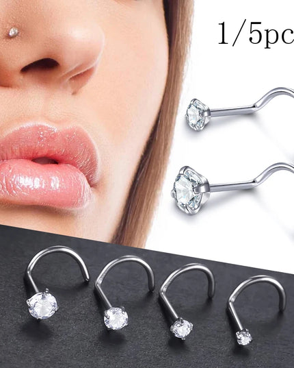 Implant Titanium Nose Stud Ring Set round CZ Crystal Nose Piercings 1.5/2/2.5/3MM Screw Nostril Piercing Earring Jewelry 20G