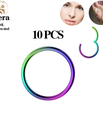 1/10PCS Stainless Steel Septum Clicker Hinged Segment round Nose Rings Hoop Ear Cartilage Helix Earrings Body Piercing Jewelry