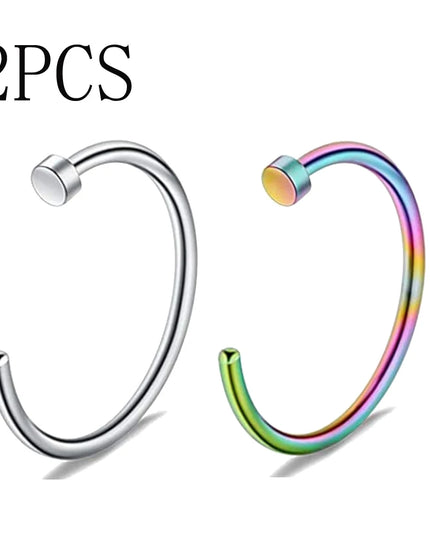 2Pcs 20G 0.8Mm Thin Fake Nose Ring Septum Helix Nostril Piercing Labret Lip Fake Piercing Titanium Cartilage Fake Earrings Hoop