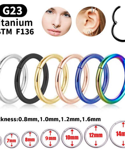 G23 Titanium Nose Rings Mixed Color Body Clips Hoop for Women Men Cartilage Piercing Jewelry Segment Lip Ear L Ring Hoop
