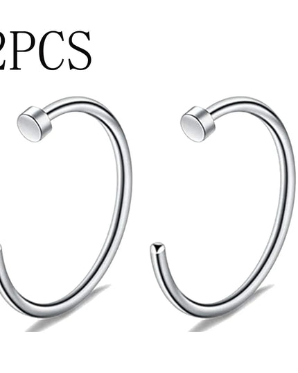 2Pcs 20G 0.8Mm Thin Fake Nose Ring Septum Helix Nostril Piercing Labret Lip Fake Piercing Titanium Cartilage Fake Earrings Hoop