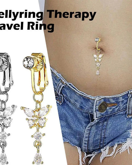 Fake Belly Butterfly Crystals Long Dangle Belly Button Rings Surgical Steel Navel Piercing Clip Umbilical Belly Body Jewelr