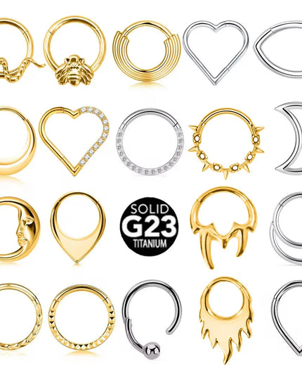 ASTM F136 G23 Titanium 16G Snake Bee Moon Flame Septum Piercing Heart Tusk Helix Hinged Daith Conch Earring Opal Hoop Nose Ring