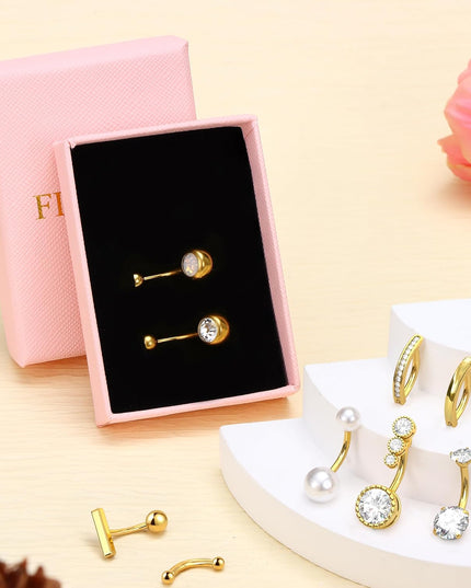 9 Pcs Belly Button Ring - Surgical Stainless Steel CZ Belly Rings Clicker Belly Piercings for Women Navel Piercing Jewelry Pack