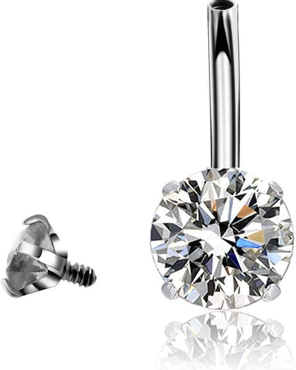 14G Belly Button Rings Surgical Stainless Steel round Cubic Zirconia Navel Barbell Stud Body Piercing