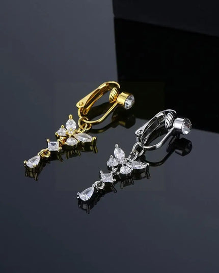 Fake Belly Butterfly Crystals Long Dangle Belly Button Rings Surgical Steel Navel Piercing Clip Umbilical Belly Body Jewelr